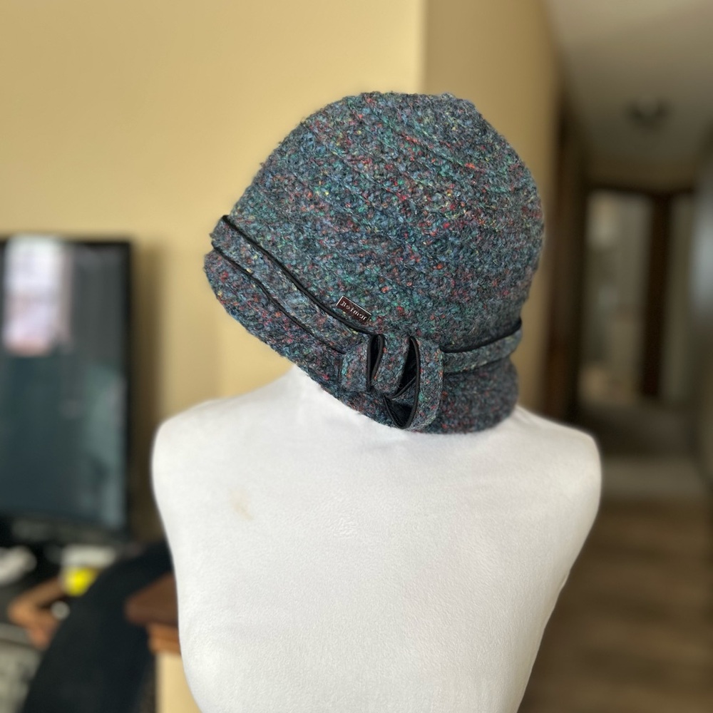 Betmar Tweed Cloche Hat in Blue and Black
